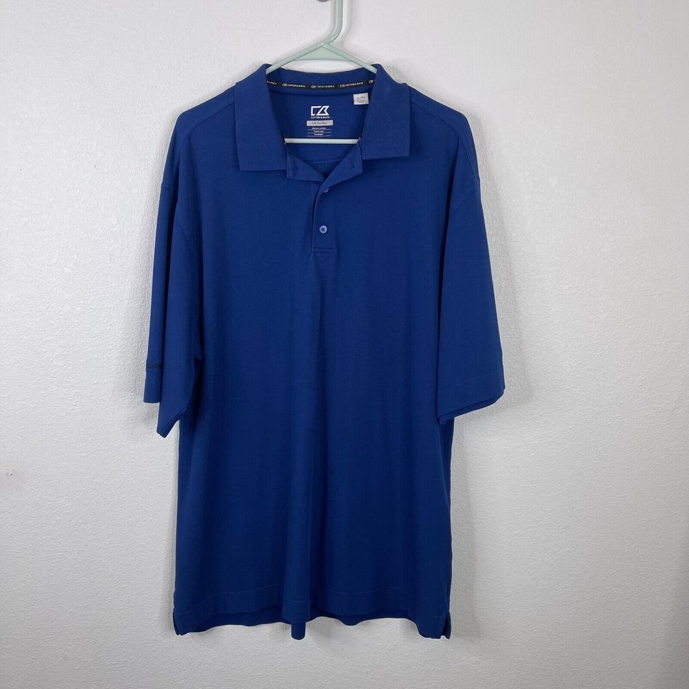 Cutter & Buck Mens Golf Polo Size‎ XL Solid Blue Short Sleeve Emerson Logo EUC